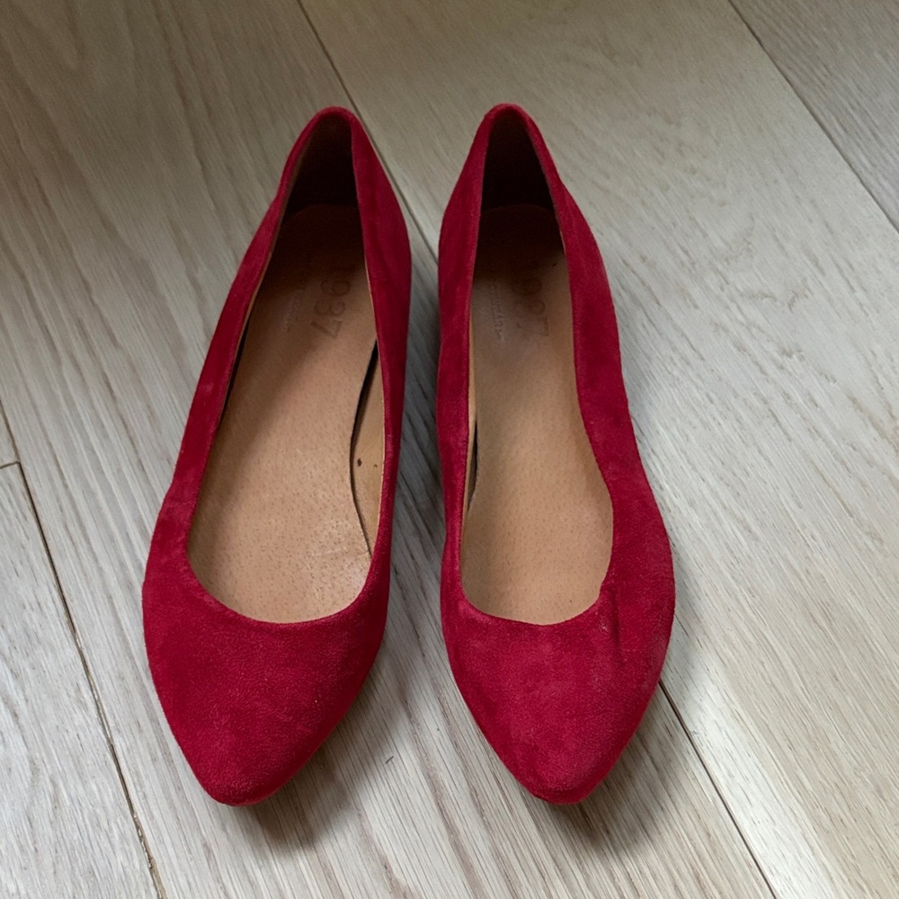 Madewell Sidewalk Skimmers Red Suede Pointed-Toe Flats 6.5